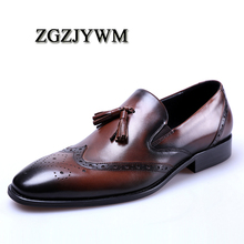 ZGZJYWM Novo Preto/Vinho Tinto Oxfords Formais de Vestido Dos Homens Slip-On Dedo Apontado Couro Genuíno Homem de Negócios de Casamento sapatos Com Borla 2024 - compre barato