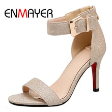 ENMAYER New Women Round Toe Classic Sandals Ladies High Heels Shoes Summer Buckle Strap Microfiber Thin Heels On Sale WHY01 2024 - buy cheap