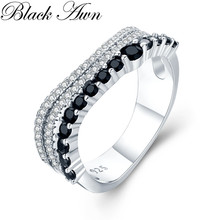 Женское кольцо с черной шпинелью, классическое ювелирное изделие из стерлингового серебра 925 пробы, GG037 2024 - купить недорого