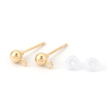 DoreenBeads Iron Based Alloy Ear Post Stud Earrings Findings Ball Gold silver color W/ Loop DIY Charms 6-7mm x 4-5mm, 50 PCs 2024 - buy cheap