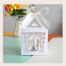 50pcs promotion cheap price customize laser cut bride and groom white candy box with free ribbon 2024 - buy cheap