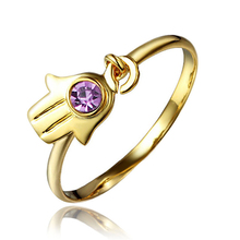 Hainon Gold Color Hamsa Hand Wedding Bands Ring Paved Purple Cubic Zircon Gift Jewelry Finger Ring Distribution 2024 - buy cheap