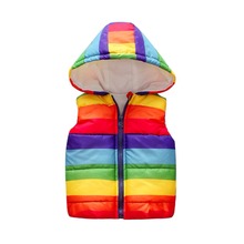 Chaleco informal con capucha para niños y niñas, chaqueta con Moda a rayas de arcoíris, ropa de otoño 2024 - compra barato