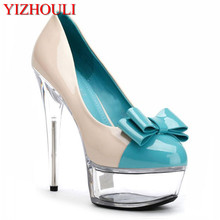 2018 high heels shoes woman Genuine leather 15cm size 34-46 Round toetransparence and Dance Shoes 2024 - buy cheap