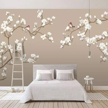 European Style Hand-painted Magnolia Flower Bird Mural Wallpaper Living Room TV Background Wall Stickers Self-Adhesive Wallpaper 2024 - buy cheap