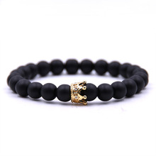 Trendy Black White Stone Beads with Gold Silver Color Alloy Crown Bracelet For Women Men Bangles Jewelry 2024 - buy cheap