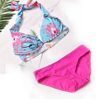 Las mujeres traje de baño 2pc set Floral impresión juego de Bikini tankini traje de baño bikini Halter sujetador Color caramelo 2024 - compra barato