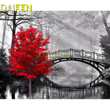 Full Round Diamond painting river Full Square Diamond embroidery Cross stitch  bridge red tree DIY 3 Diamond mosaic country road 2024 - buy cheap