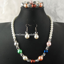 Free shipping Fashion Jewelry 8~14mm Colorful Crystal Pearl Necklace Bracelet Earrings Set  SG4438 2024 - buy cheap