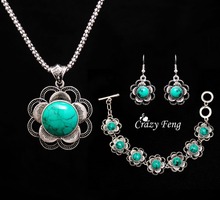 Женские Ювелирные наборы из тибетского серебра Lattest, ожерелье, серьги, браслет, бесплатная доставка, подарочные украшения для женщин 2024 - купить недорого