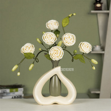 Modern Nordic Simple Ceramic Vase Ornament Dried Rose Flower Living Room Coffee Table TV Cabinet Home Furnish Decoration Y-3/314 2024 - buy cheap