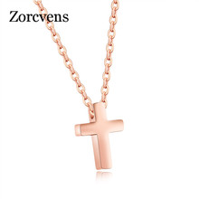 ZORCVENS Classic Rose Gold Color Cross Necklaces Prayer Christ Jewelry Stainless Steel Necklace for Women 2024 - buy cheap
