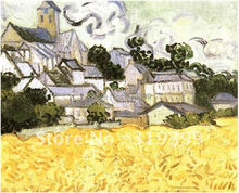 Oil Painting reproduction on linen canvas,View of Auvers with Church by vincent van gogh,100%handmade, Free DHL Shipping 2024 - buy cheap