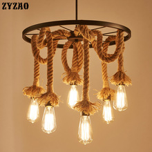 American Rural Retro Living Room Pendant Lights Cafe Bar Restaurant Dining Room Pendant Lamp Hemp Rope Edison Industry Hanglamp 2024 - buy cheap