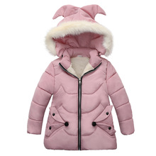 Invierno cálido grueso cuello de piel largo abrigo para niños prendas de abrigo a prueba de viento forro polar para niñas chaquetas para 100-120cm 2024 - compra barato