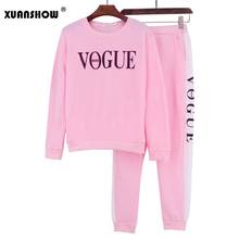 XUANSHOW спортивный костюм женский 2019 Осень зима Женский костюм VOGUE Письмо напечатано 0-образный вырез Толстовка + пэчворк с длинными штанами 2 предмета 2024 - купить недорого