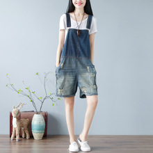 Big Size Thin Wide leg Bib Denim pants Women Baggy holes short  Jumpsuit Hip-hop streetwear Overalls Suspenders Harem Rompers 2024 - buy cheap