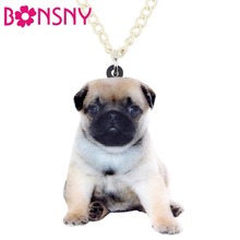 Bonsny Acrylic Sweet Sitting Pug Dog Necklace Pendant Chain Choker Cute Animal Jewelry For Women Girls Pet Lovers Gift Wholesale 2024 - buy cheap