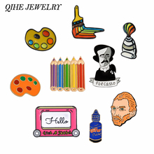 QIHE JEWELRY-Colección de alfileres de artista, paleta de pigmento, pintura, acuarela, arco iris, broches de lápiz, pintores, joyería, arte, regalo para estudiantes 2024 - compra barato