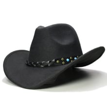 Vintage Parent-child Women Men /Kid Wool Wide Brim Cowboy Western Hat Cowgirl Cap Turquoise Bead Leather Band (61cm/57cm/54cm 2024 - buy cheap