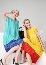 HOT SELLING Miyake fasion fold  short sleeve fashion o-neck straight dress  IN STOCK 2024 - buy cheap