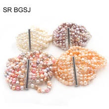 Free Shipping  4 Colors 6-7mm Pearl Beads Gems Handmade 8-strand Women Bangle Beaded Bracelet 7" - 8" 2024 - buy cheap