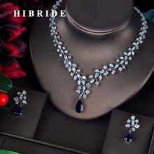 HIBRIDE Charm Blue Water Drop Dubai Jewelry Sets White Gold Color Wedding Necklace Earrings Sets Bijoux bijoux mariage N-593 2024 - buy cheap