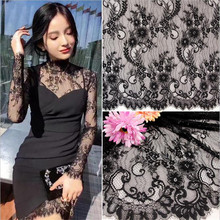 3Meters Classical Design and Nylon Full Dress Eyelash Lace Soft Black / ivory French Bilateral Chantilly Lace Fabric LB0013 2024 - buy cheap