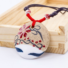FREE SHIPPING Retro Pastoral Style Beauty Sleepy Face Hand-painted Earthenware Ceramics Beads Necklace Porcelain Ethnic Jewelry 2024 - buy cheap