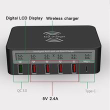 Carregador 7 em 1 usb tipo c qi universal, carregamento rápido qc 3.0 com display de corrente tensão lcd para celulares iphone samsung 2024 - compre barato