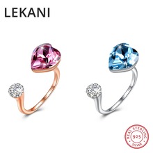 LEKANI-Anillos abiertos ajustables para mujer, joyas de corazón plateadas en oro rosa Swarovski, S925 auténtica, joyería fina para dedo 2024 - compra barato