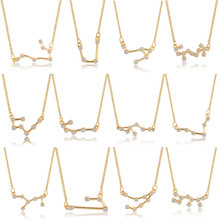 Pinksee 12 Constellation Zodiac Sign Necklaces & Pendant Choker for Women Crystal Long Chain Necklace bijoux femme 2024 - buy cheap