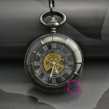 Часы мужские карманные механические, Модные Винтажные Стильные черные, с римскими цифрами, подарок отцу 2024 - купить недорого