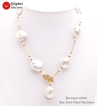 Женское жемчужное ожерелье Qingmos, длинное ожерелье в стиле барокко с белыми морскими раковинами, 15*20 мм, 28 дюймов 2024 - купить недорого
