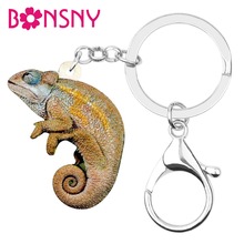 Bonsny-llaveros de camaleón acrílico, anillo, diseño único de animales, joyería para mujeres, niñas, adolescentes, bolso, colgante 2024 - compra barato