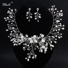 Miallo Handmade Ivory White Pearls Necklace and Earrings Sets Rhinestones Bridal Jewelry Set for Bride Wedding Dress Accessories 2024 - buy cheap