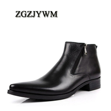 ZGZJYWM-Botas de piel de vaca auténtica para hombre, zapatos de vestir, transpirables, con estampado Bullock, Punta puntiaguda, Oxford 2024 - compra barato