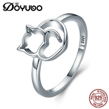 DOYUBO Brand Simple Solid Silver Little Cat Shape Rings For Women 925 Sterling Silver Fashion Animal Finger Rings Jewelry AGB021 2024 - buy cheap