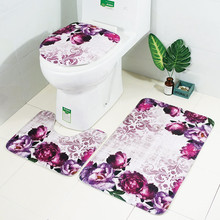 3PCS Flowers Toilet Seat Cover Set Absorbent Non-Slip Bathroom Rug Bath Mat Set Mat Flannel Floor Mats Printing Home Decorations 2024 - buy cheap