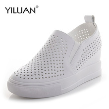 Yiluan-zapatos informales de cuero para mujer, sandalias de plataforma con plataforma, blancas y aumentadas, para primavera y verano, 2019 2024 - compra barato