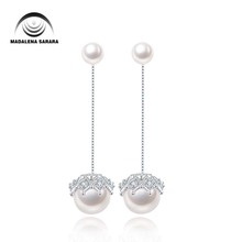 MADALENA SARARA AAAA Cubic Zirconia Inlaid 925 Sterling Silver and 8-9mm AAA Freshwater Pearl Dangle Earrings Natural White 2024 - buy cheap