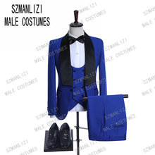 Colete masculino smoking azul royal feito sob encomenda, terno de casamento para padrinho (jaqueta + calça + colete) 2019 2024 - compre barato
