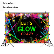 Mehofoto's glow crazy, faixa para decoração de festa, suprimentos de cabine neon, fundo preto de vinil, 7x5ft favor 197 2024 - compre barato