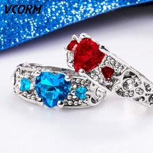 Vcorm romântico anéis de casamento para as mulheres moda prata cor anel prong ajuste em forma de coração zircão luxo mulher cristal jóias 2024 - compre barato