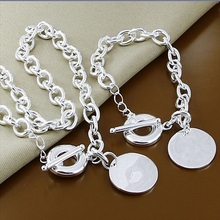 Conjunto de joias clássicas 925 prata esterlina, pingente redondo, pulseira, colar para mulheres e homens 2024 - compre barato
