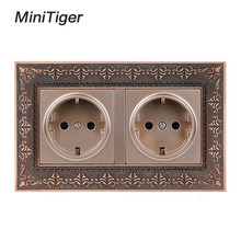 Minitiger-Panel de Metal de aleación de Zinc, toma de corriente eléctrica de pared, Retro, con relieve 4D, doble Toma de corriente estándar de la UE, 16A, Rusia y España, 146 2024 - compra barato