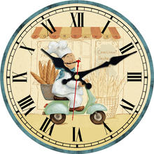 Kitchen Cook Wall Clock Pasta Fat Chef Vintage Chic Clock Silent Round Wooden Wall Watches for Cafee Bar Wall Decor 2024 - buy cheap