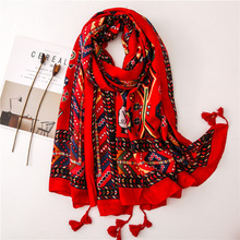 Женский шарф, роскошный брендовый шарф из вискозы, Африканский этнический цветочный длинный шарф, большой размер, теплый пашминовый палантин, накидка на шею 2024 - купить недорого
