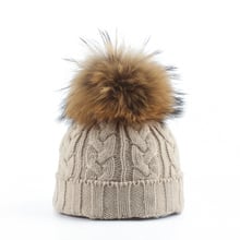 Kids Beanie Baby Hat Pompon Winter Hats For Children Solid Color Twist Knitted Hat Real Raccoon Fur Pompom Skullies Beanies 2024 - buy cheap