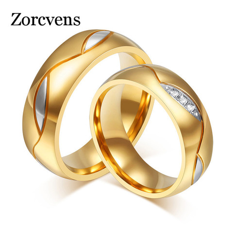 Новинка 2020, модное классическое обручальное кольцо zorcins с фианитом для пары золотистого цвета, ювелирные изделия из нержавеющей стали 2022 - купить недорого